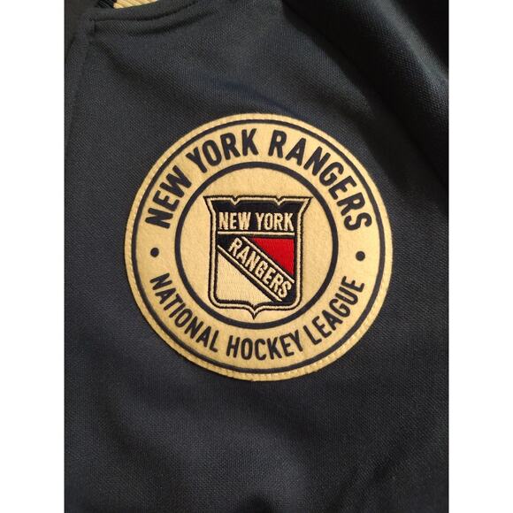 Men's CCM New York Rangers Varsity Jacket Blue NHL Zip Up 2016 Retro Style Small - Picture 2 of 5